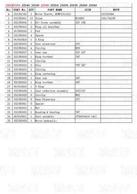 JS200 Steel Excavator Final Drive Travel Drive Motor Catalog 332/K1192
