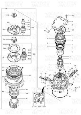 130426-00031 DX60R Excavator Swing Drive Catalog Black Factory Color Hydraulic Swing Motor Motor Drive