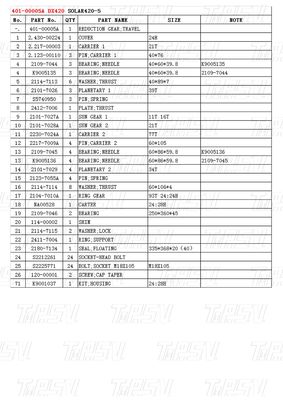 Planetary 401-00005A DX420 Excavator Travel Drive Catalog with Hydraulic Swing Motor